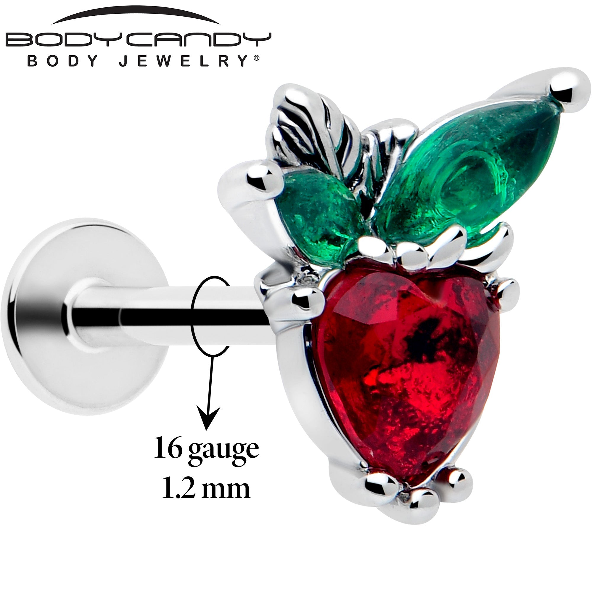 16G 5/16 Red Green Gem Strawberry Heart Labret Monroe Tragus