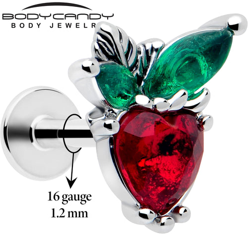 Labret de corazón de fresa con gema roja y verde de 1/4 y 16G