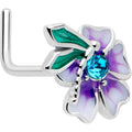 Anneau de nez en L Fleur de fée, pierre précieuse bleue 7 mm, calibre 20