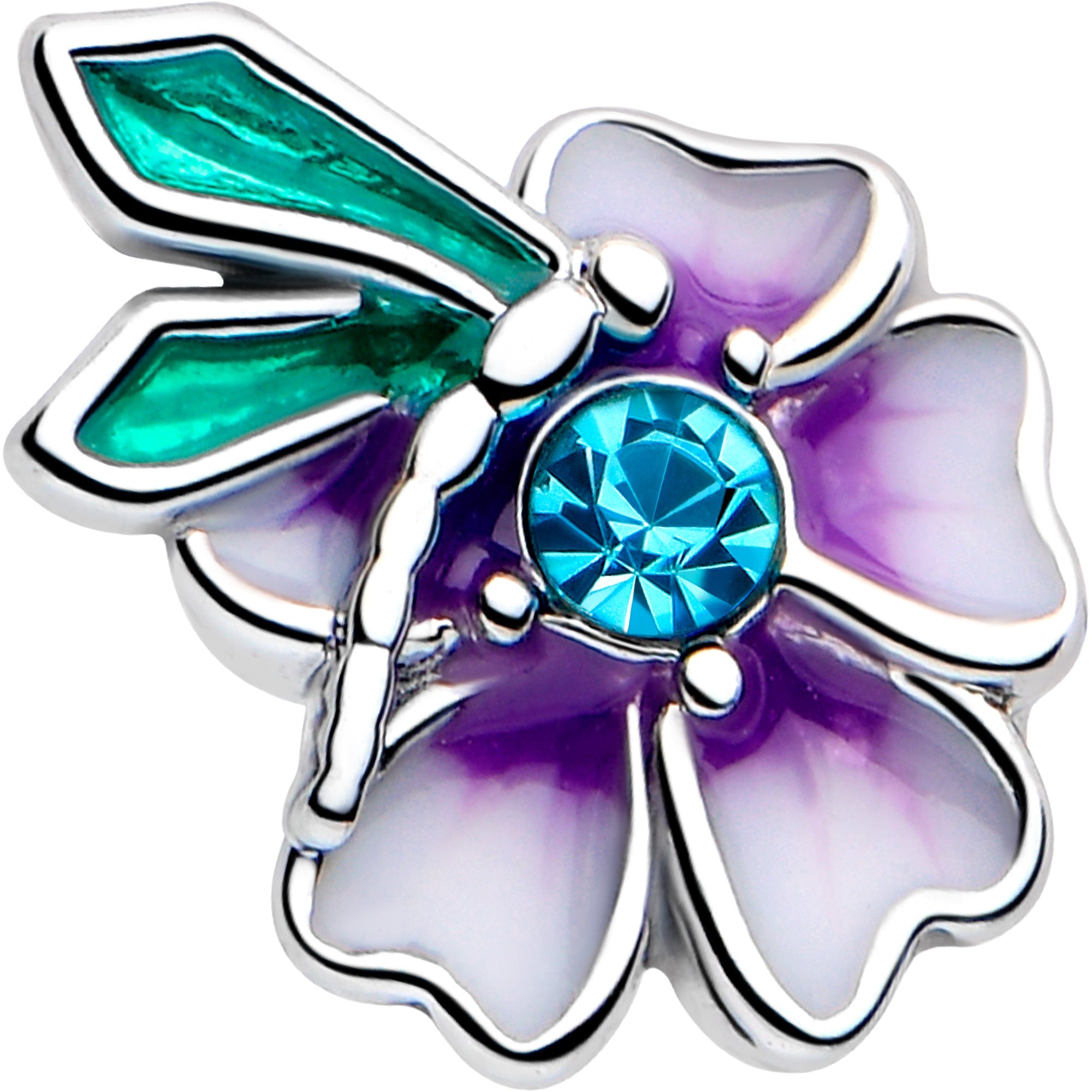 Anillo de nariz de 20G y 7 mm, en forma de L, con flor de hada de gema azul y morado