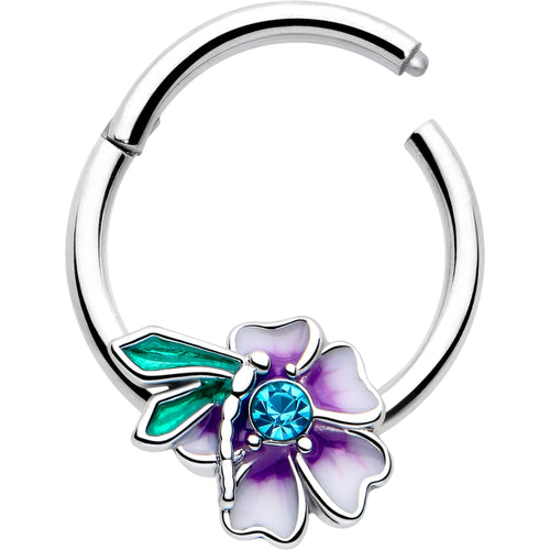 Anillo de segmento articulado púrpura de flor de hada de gema azul de 16G 3/8
