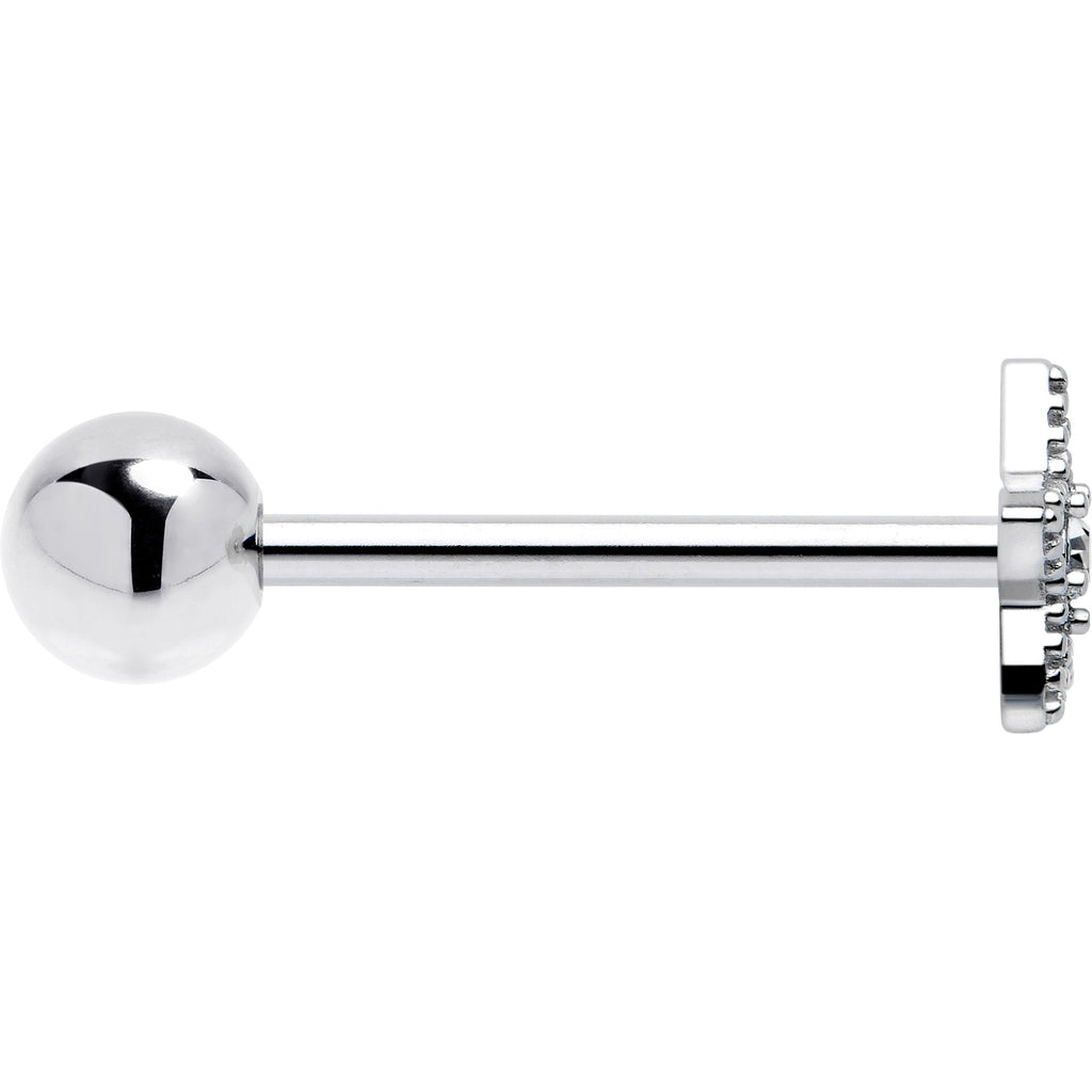 Anneau de langue barbell avec gemme claire et texture étoile