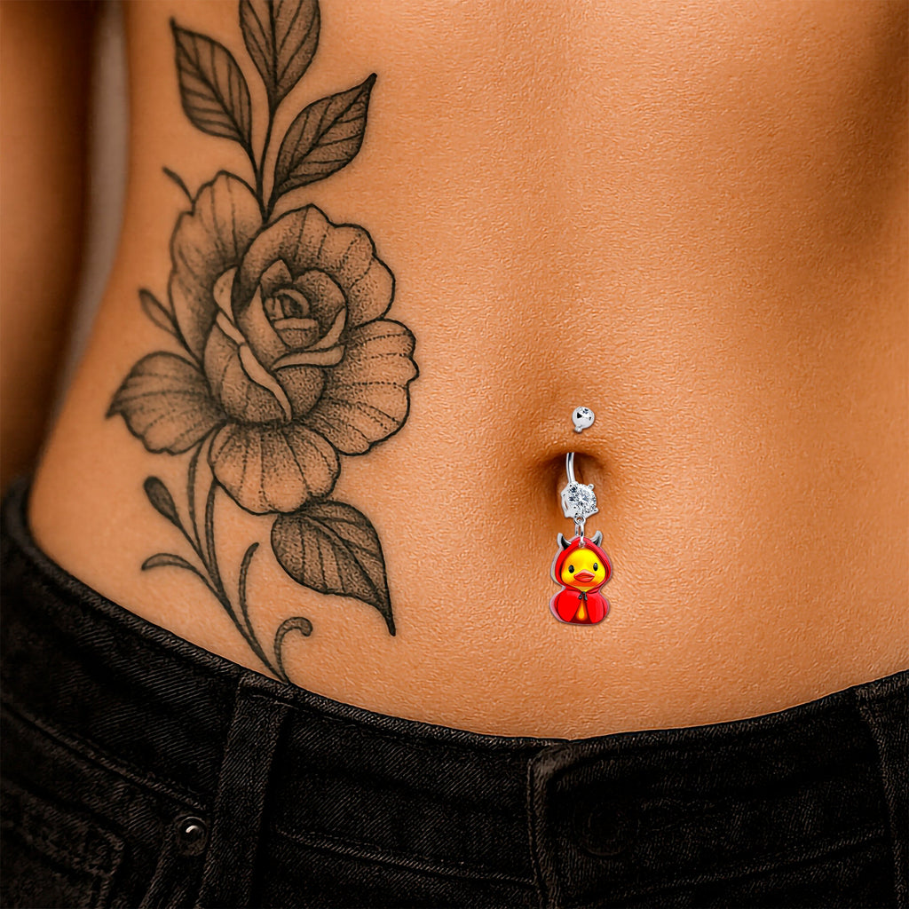Piercing de ombligo colgante Hot Little Devil Duck de gema transparente de Onyx O