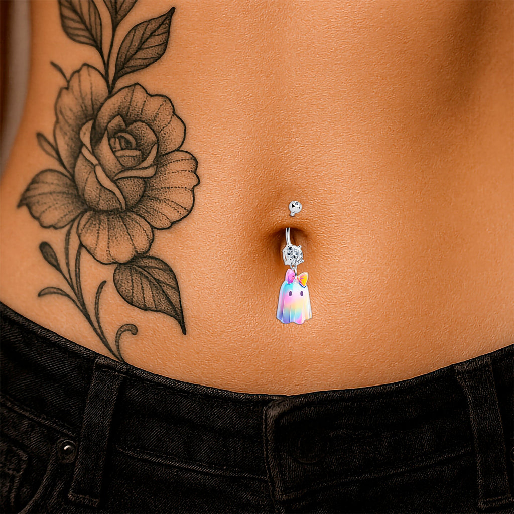 Bijou de corps fantôme irisé avec gemme transparente par Onyx O