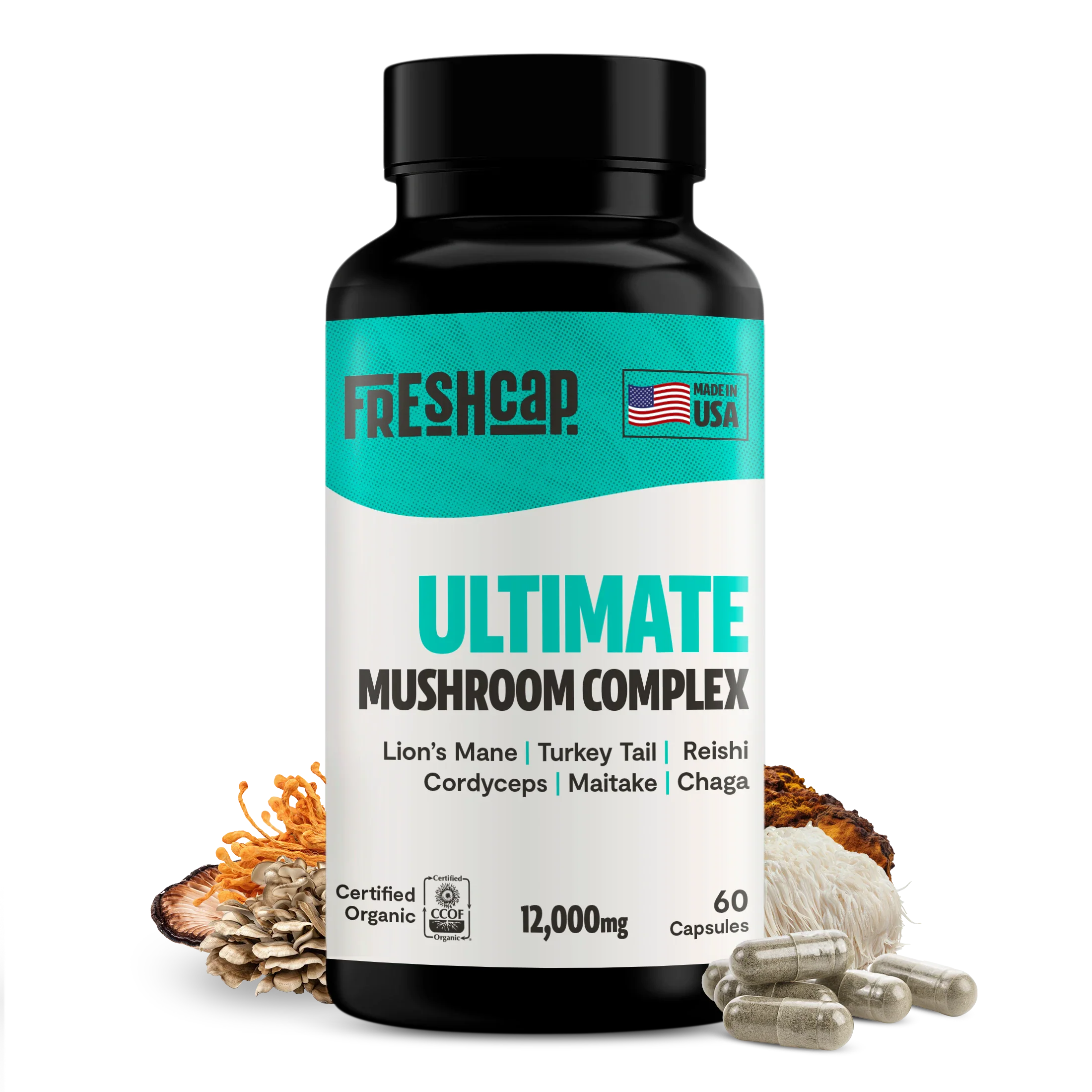 Capsules de Supplément Complexe de Champignons Biologiques