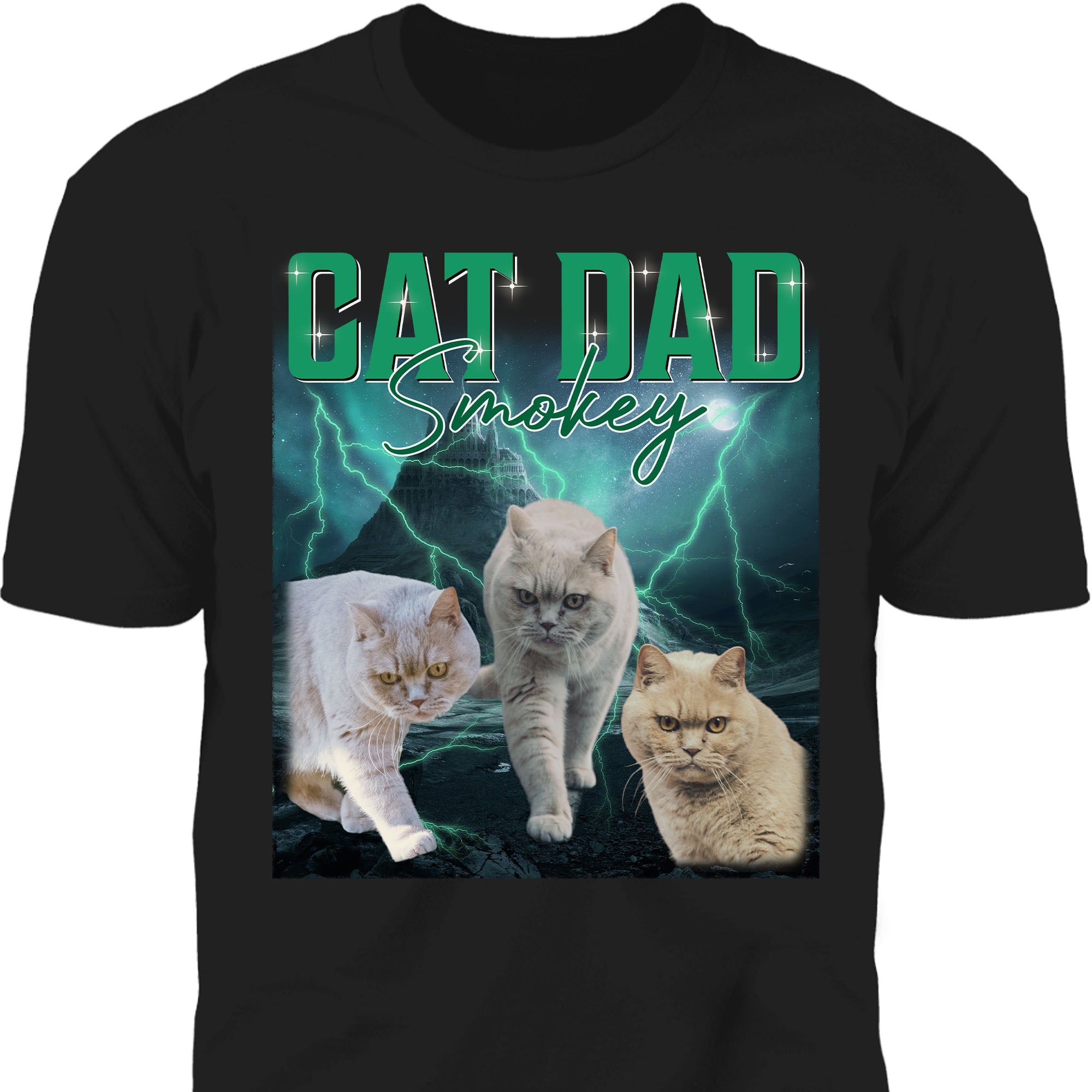 Vista previa en vivo Personaliza tu camiseta de mascotas, camiseta estilo bootleg con retrato retro vintage, personalizada con la foto de tu propio perro o gato, regalo para papá o mamá C775