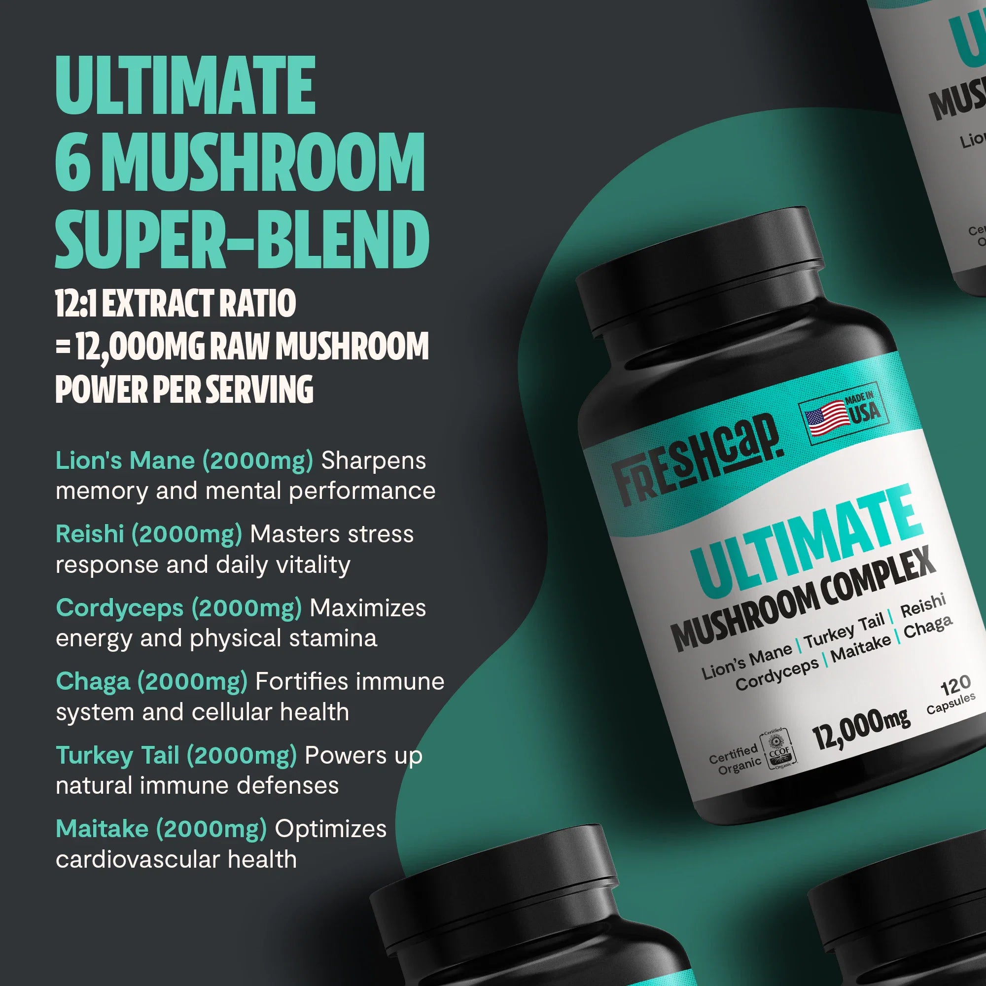 Capsules de Supplément Complexe de Champignons Biologiques