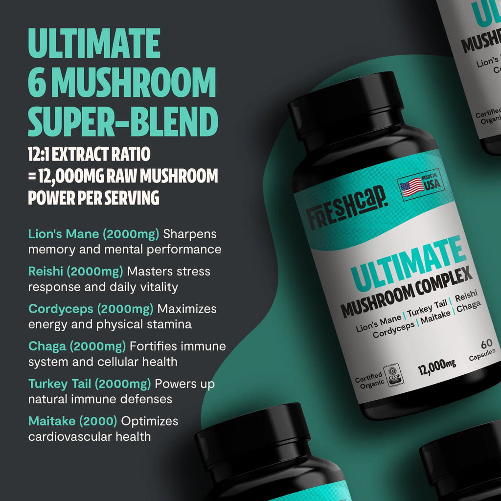 Capsules de Supplément Complexe de Champignons Biologiques