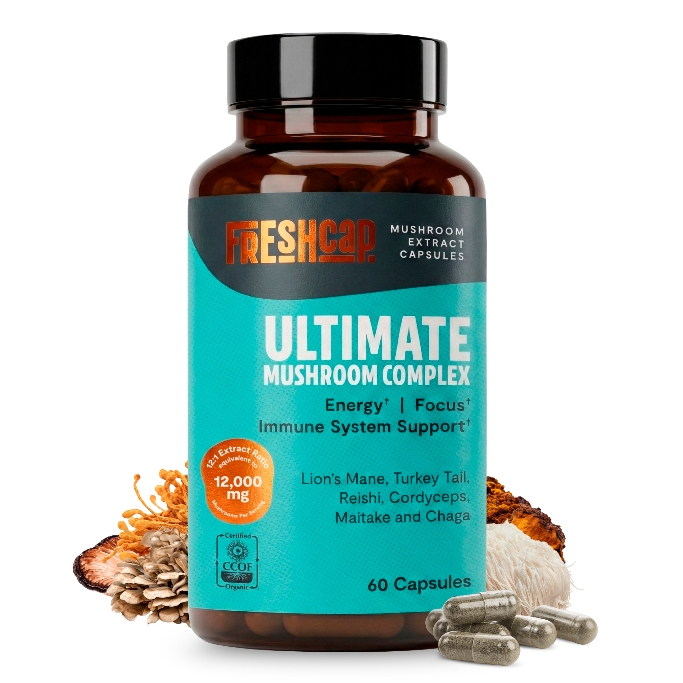 Capsules de Supplément Complexe de Champignons Biologiques